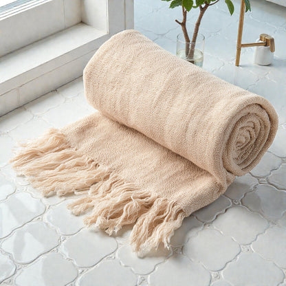 Nordic Linen-Blend Guest Towel - Natural Sand with Fringes